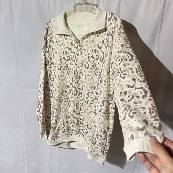 Aerie Small Oversized Animal Print Leopard Cream Brown Collared Sweater‎ V Neck - Picture 6 of 10
